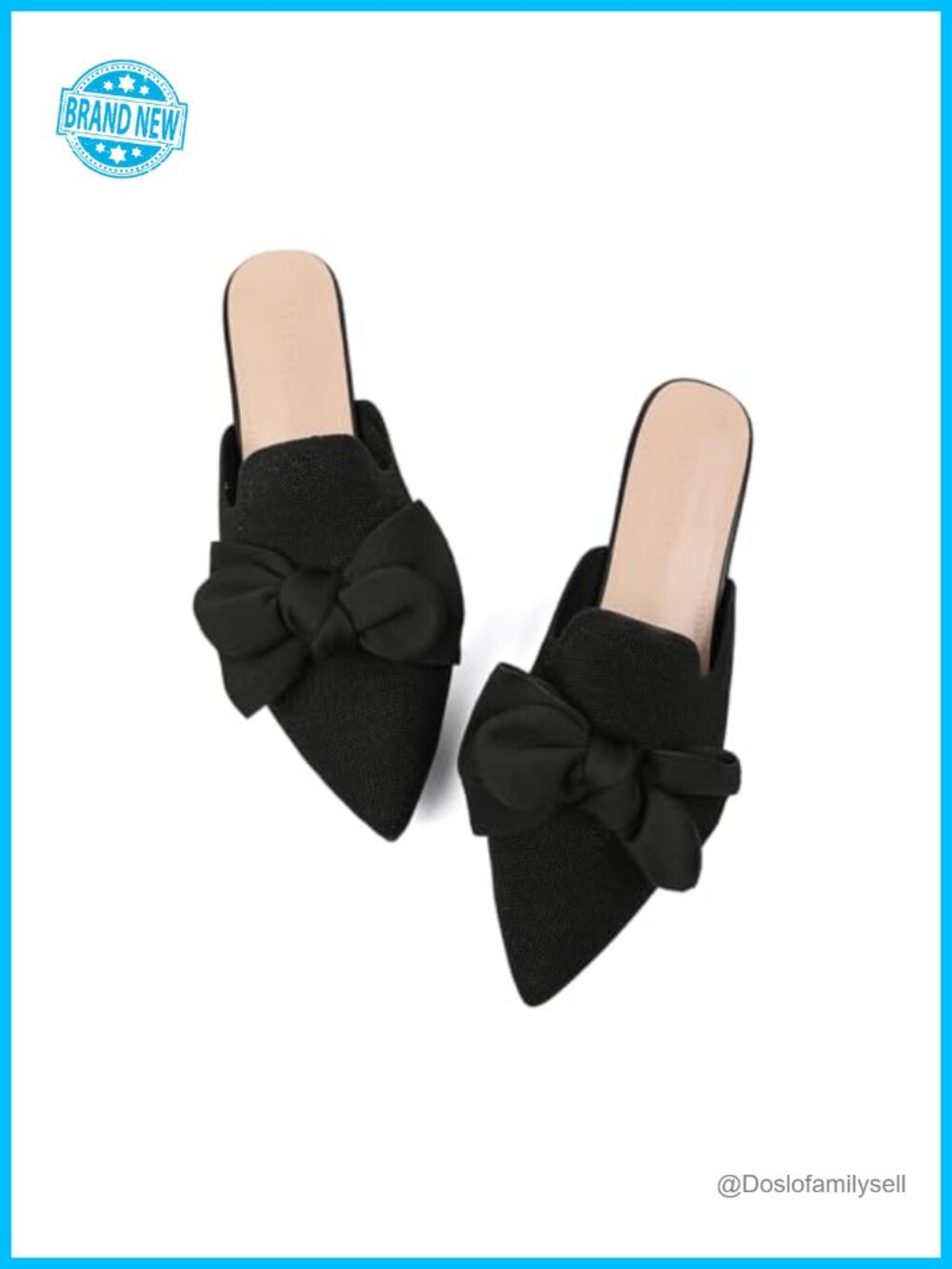 Pointed Toe Flat Mules with Bow, Knitted Memory Foam Insole Slip-On Loafers